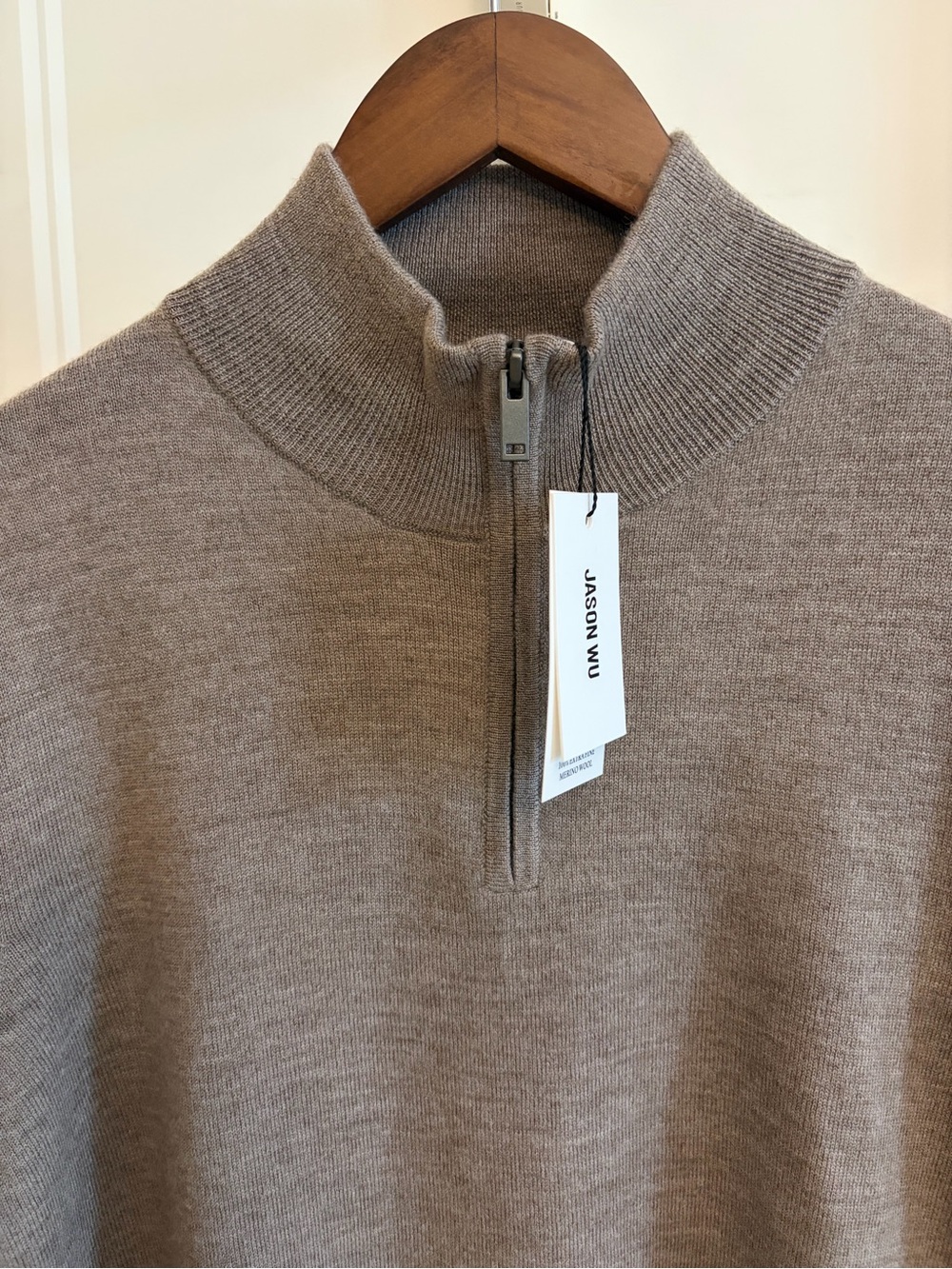 Jason Wu Men’s Half-Zip Merino Wool Sweater in Taupe